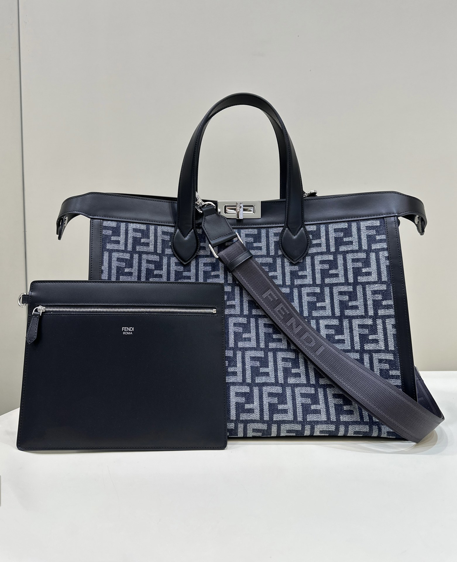 Bagsaaa F**di Large Peekaboo Denim Material - 42.5x20x32.5cm