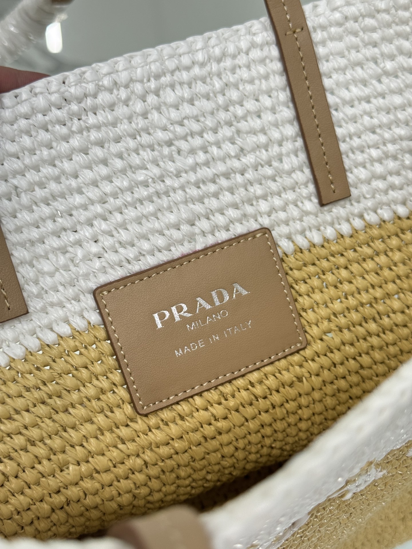 Bagsaaa Pra*a Logo Raffia Tote Bag - 27×26×10cm