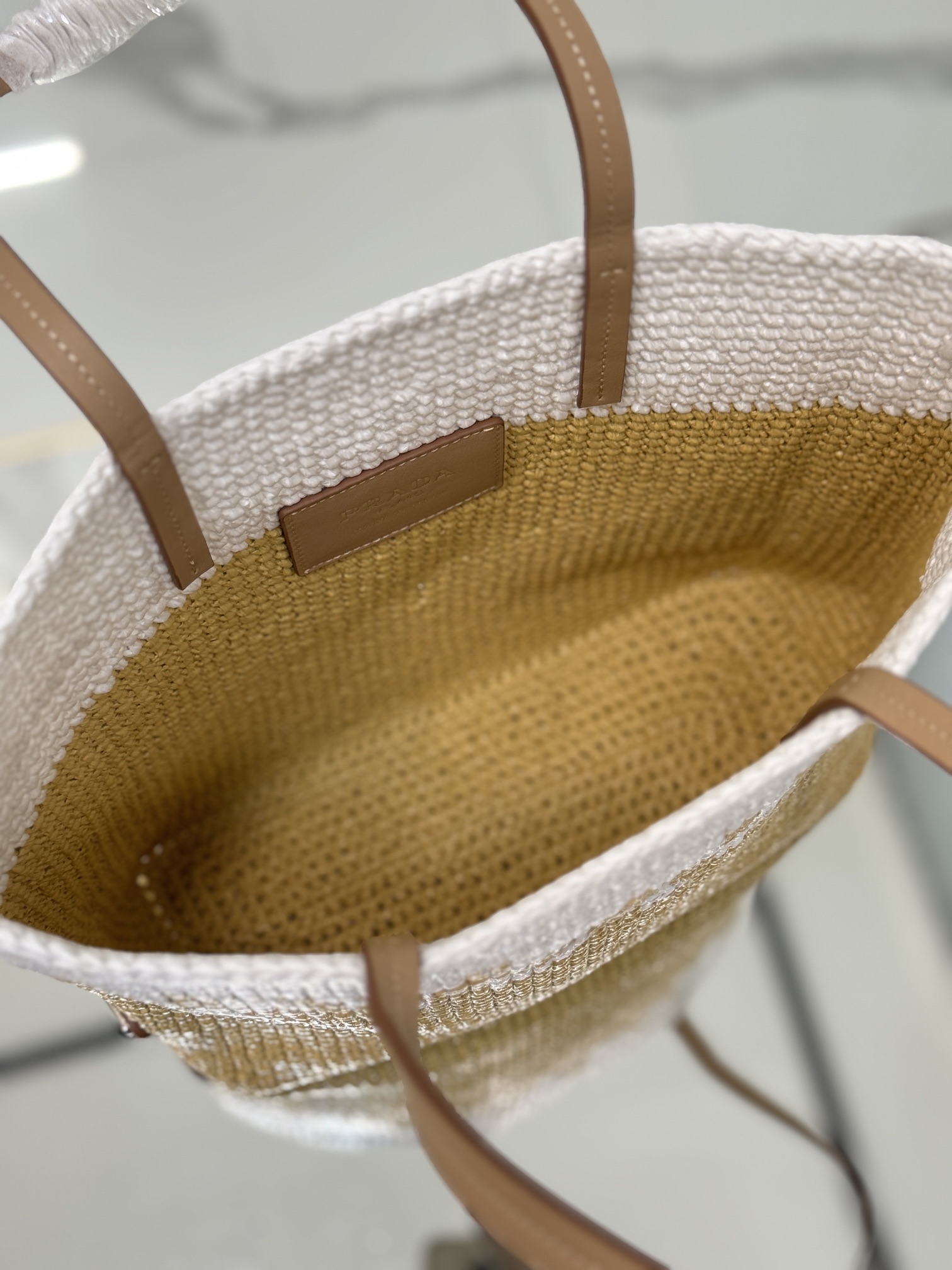 Bagsaaa Pra*a Logo Raffia Tote Bag - 27×26×10cm