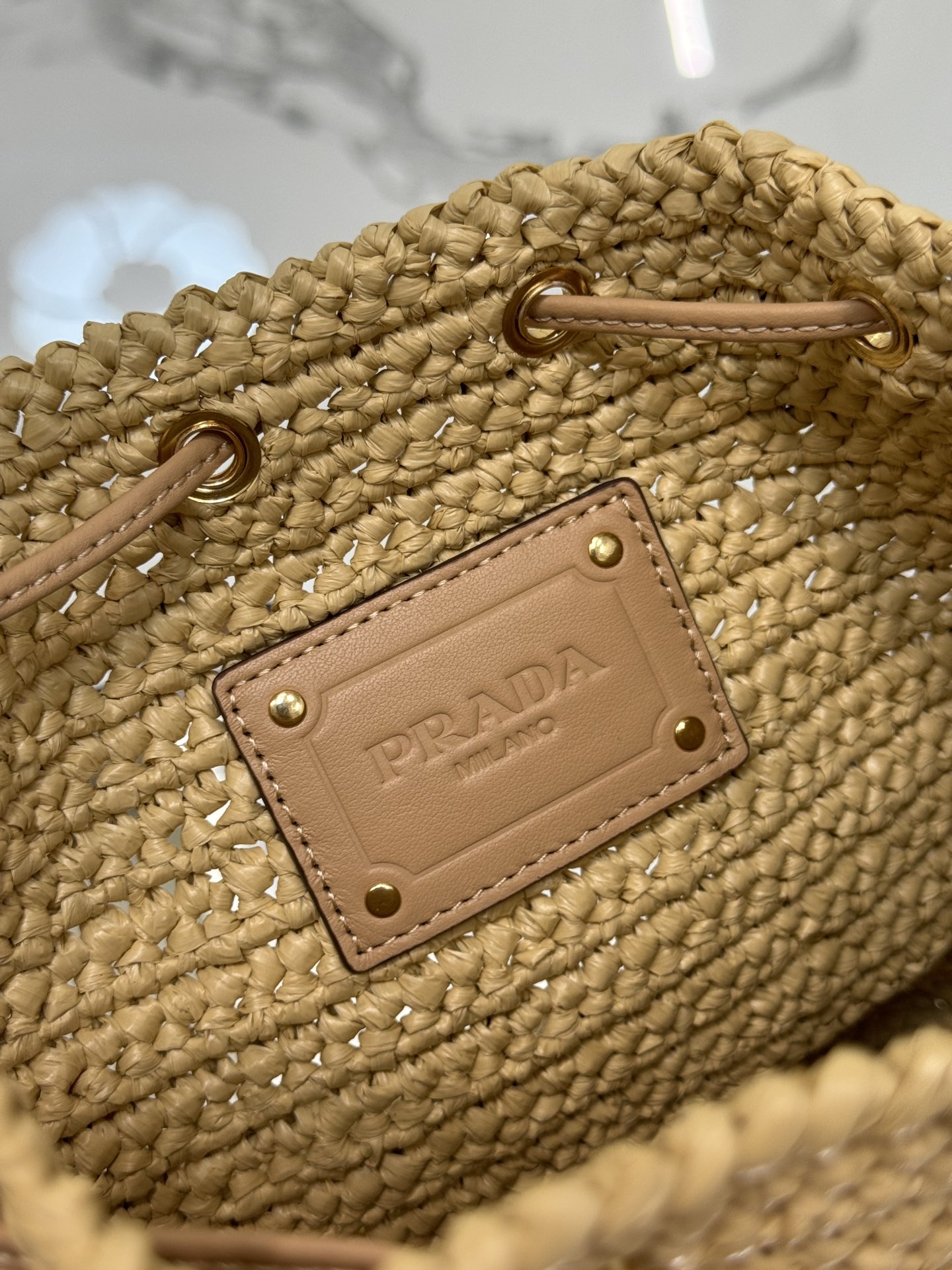 Bagsaaa Pra*a Crochet and leather mini-bucket bag - 19.5x15.5x10 cm