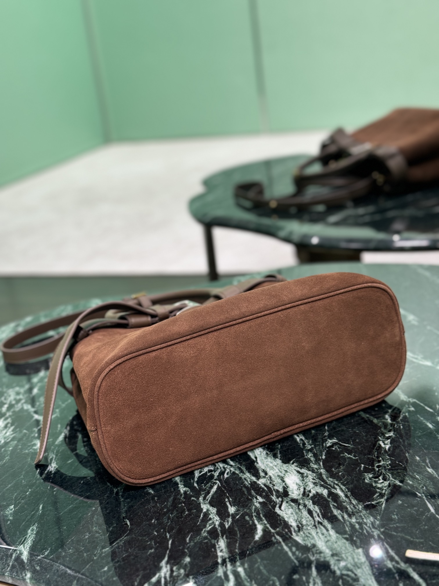 Bagsaaa Medium Pra*a Buckle suede bag with belt dark brown - 32Ｘ23Ｘ11CM