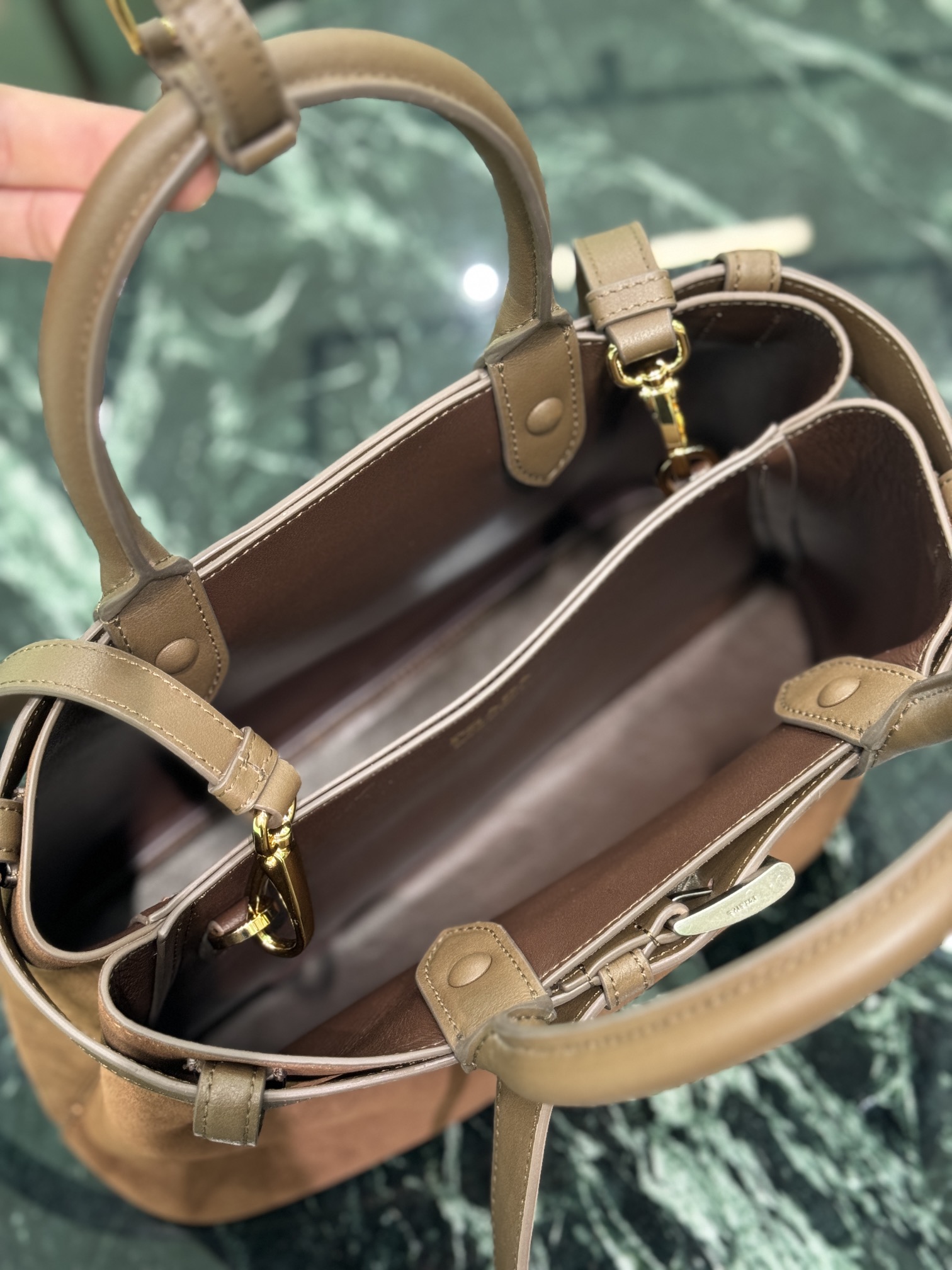 Bagsaaa Medium Pra*a Buckle suede bag with belt dark brown - 32Ｘ23Ｘ11CM