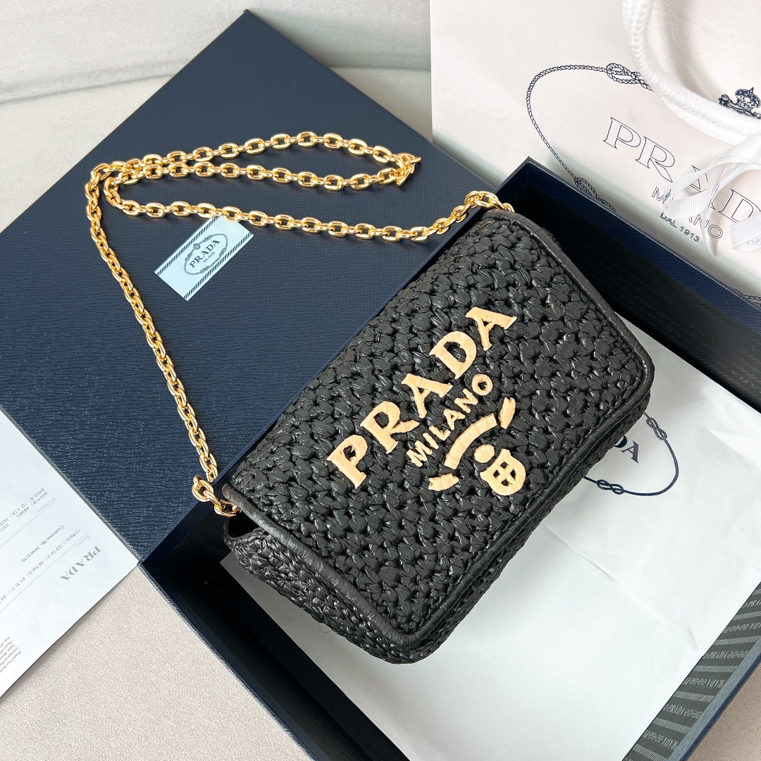 Bagsaaa Pra*a Crochet Shoulder Bag Black - 21x12x6 cm