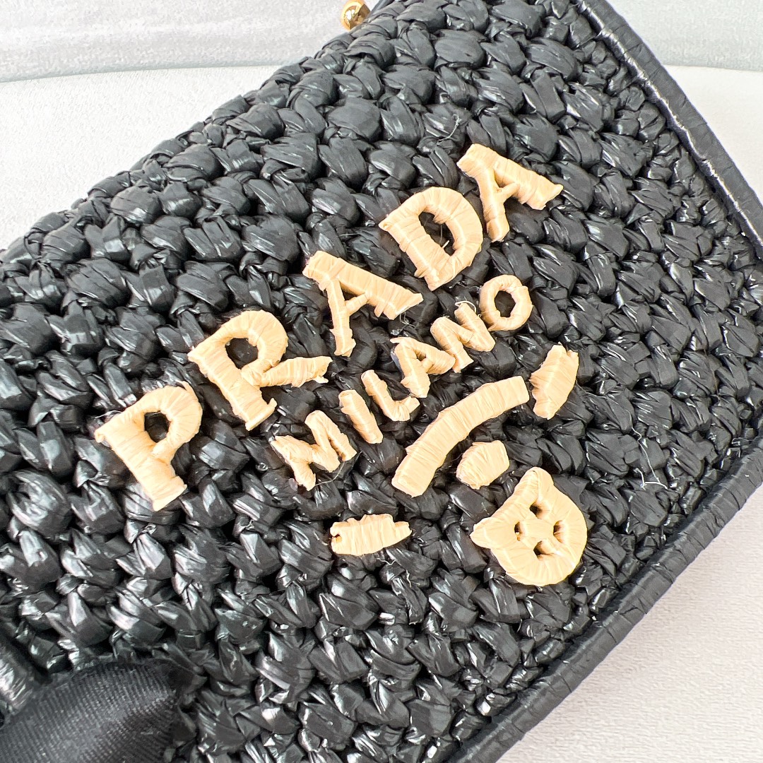 Bagsaaa Pra*a Crochet and leather shoulder bag black - 16x11x5 cm