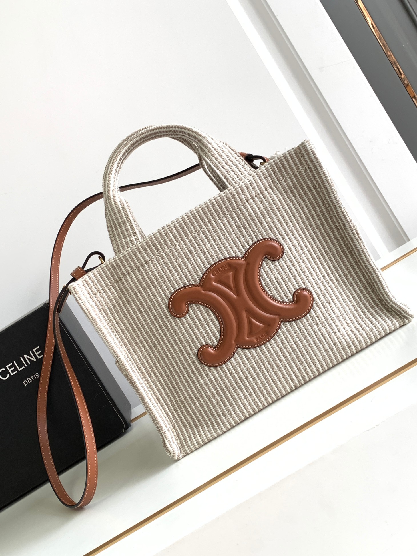 Bagsaaa Ce1i*e Small Cabas Thais Striped Tan - 25.5 x 18.5 x 12 CM
