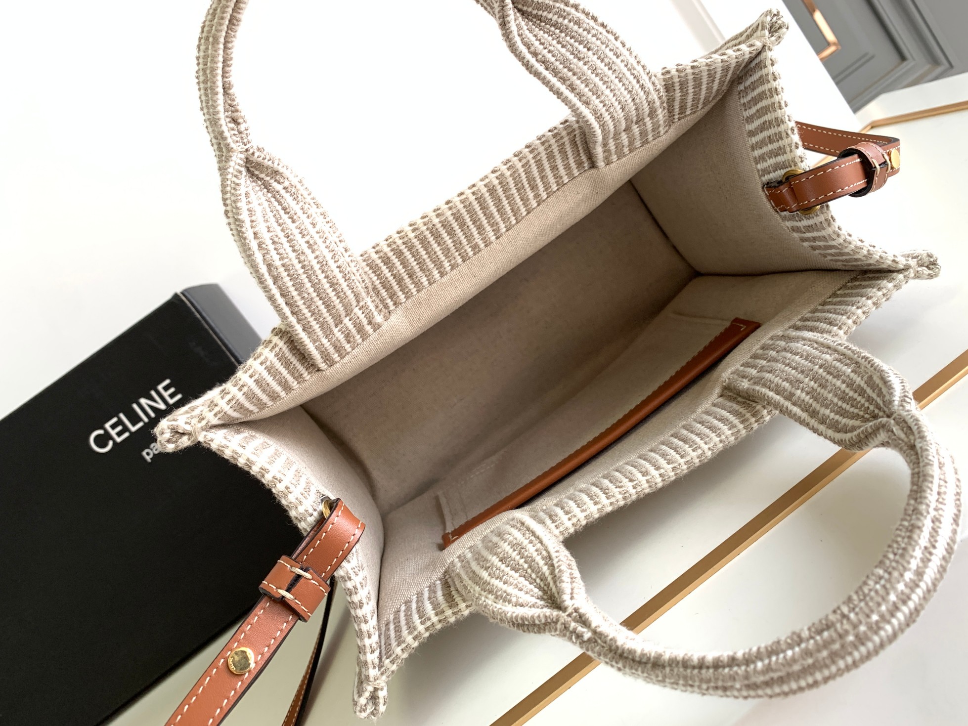 Bagsaaa Ce1i*e Small Cabas Thais Striped Tan - 25.5 x 18.5 x 12 CM