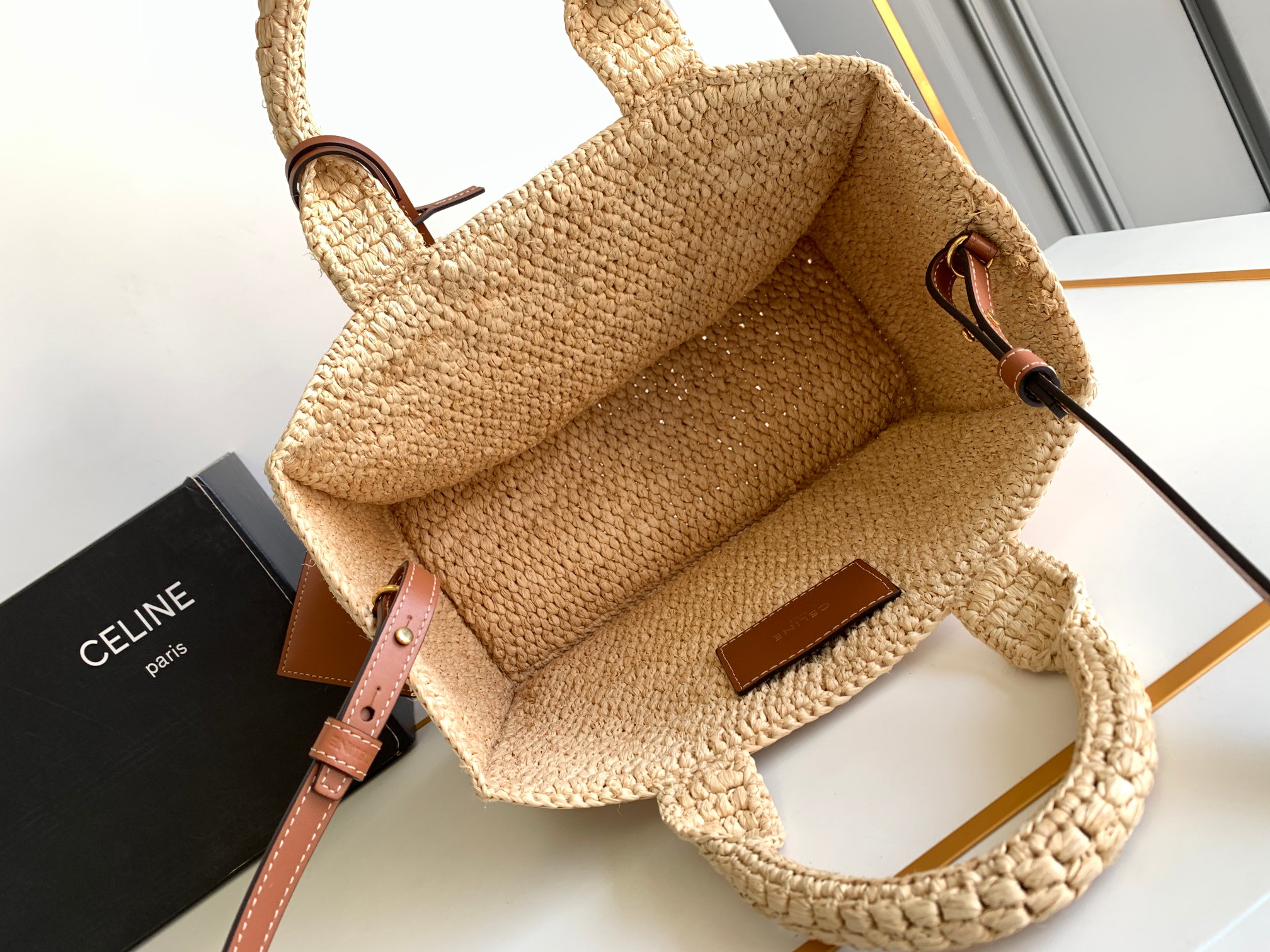 Bagsaaa Ce1i*e Small Cabas Thais In Raffia And Calfskin - 27 x 19 x 13 CM