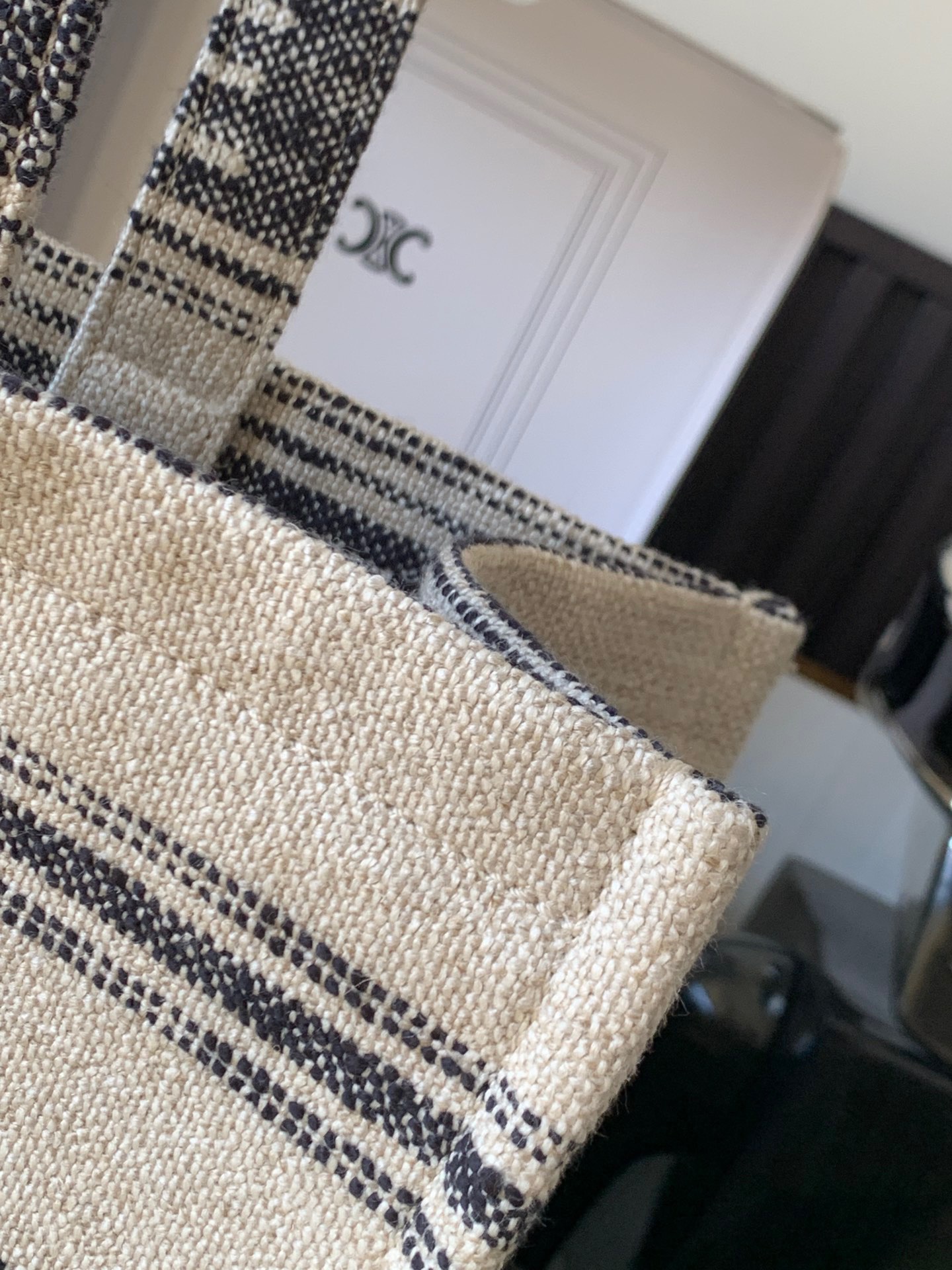 Bagsaaa Ce1i*e Large Cabas Thais In Striped Textile With Ce1i*e Jacquard Gray - 40 x 30 x 16 CM