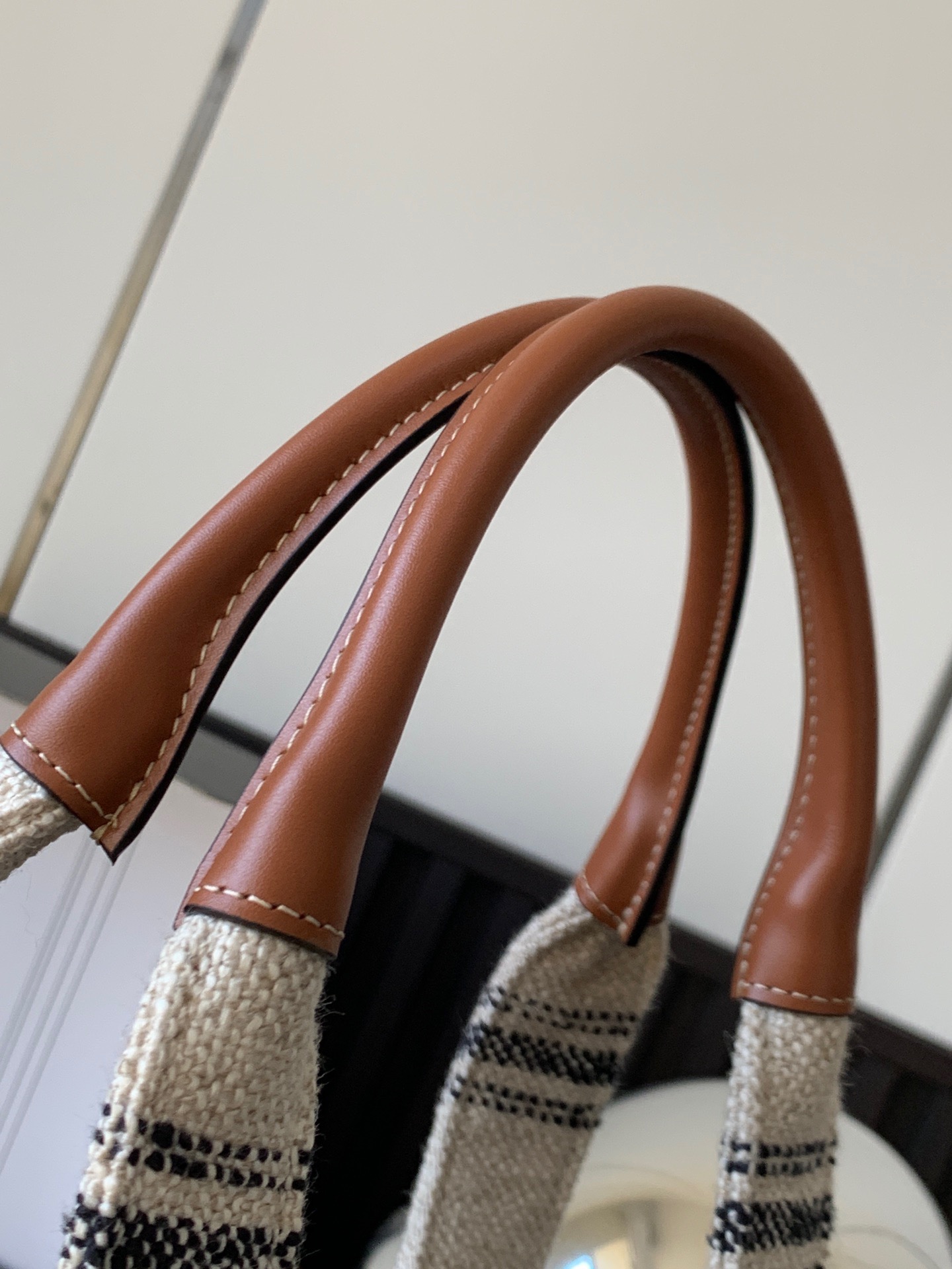Bagsaaa Ce1i*e Large Cabas Thais In Striped Textile With Ce1i*e Jacquard Gray - 40 x 30 x 16 CM