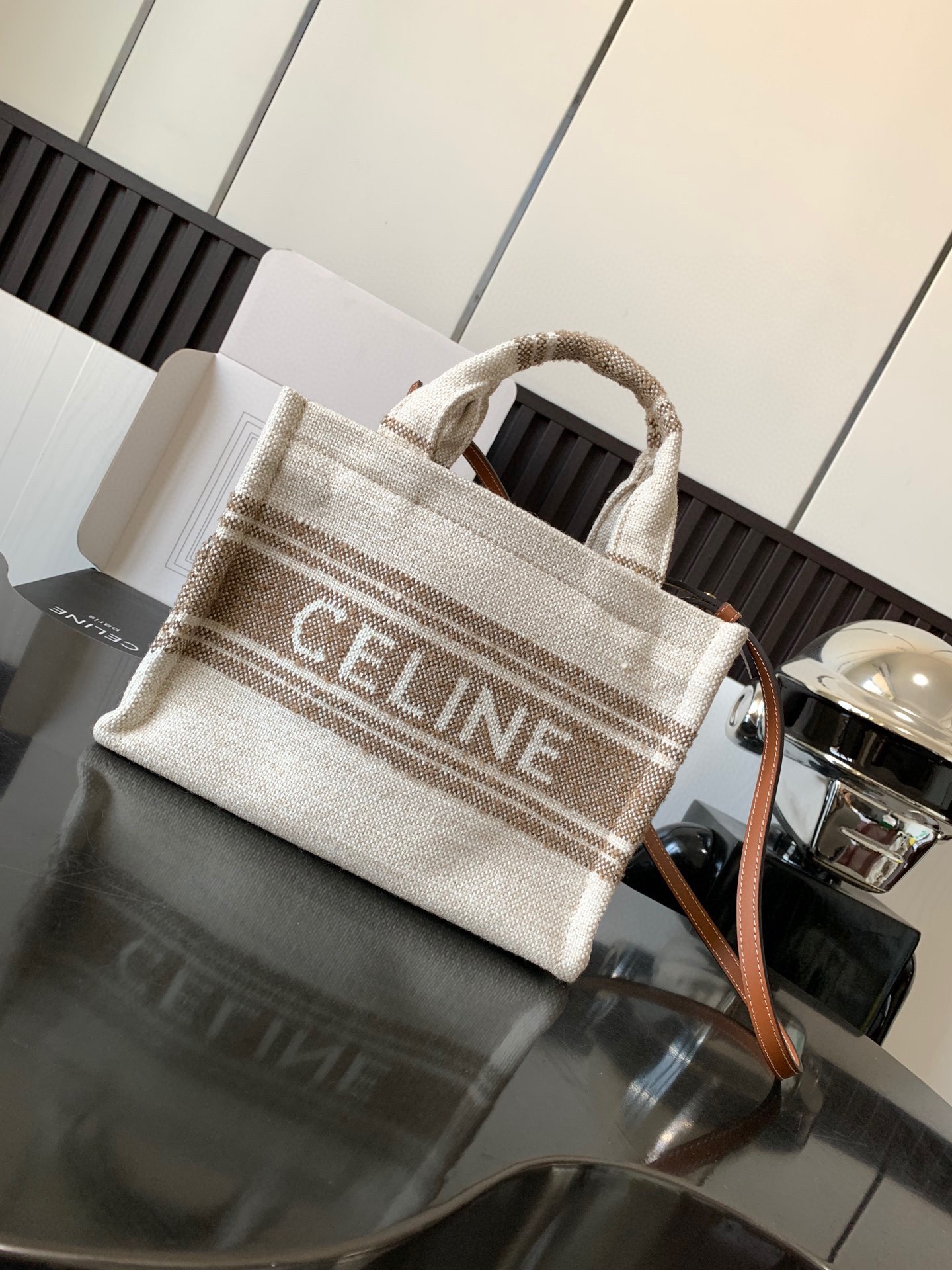 Bagsaaa Ce1i*e Small Cabas Thais In Striped Textile With Ce1i*e Jacquard - 25.5 x 18.5 x 12 CM