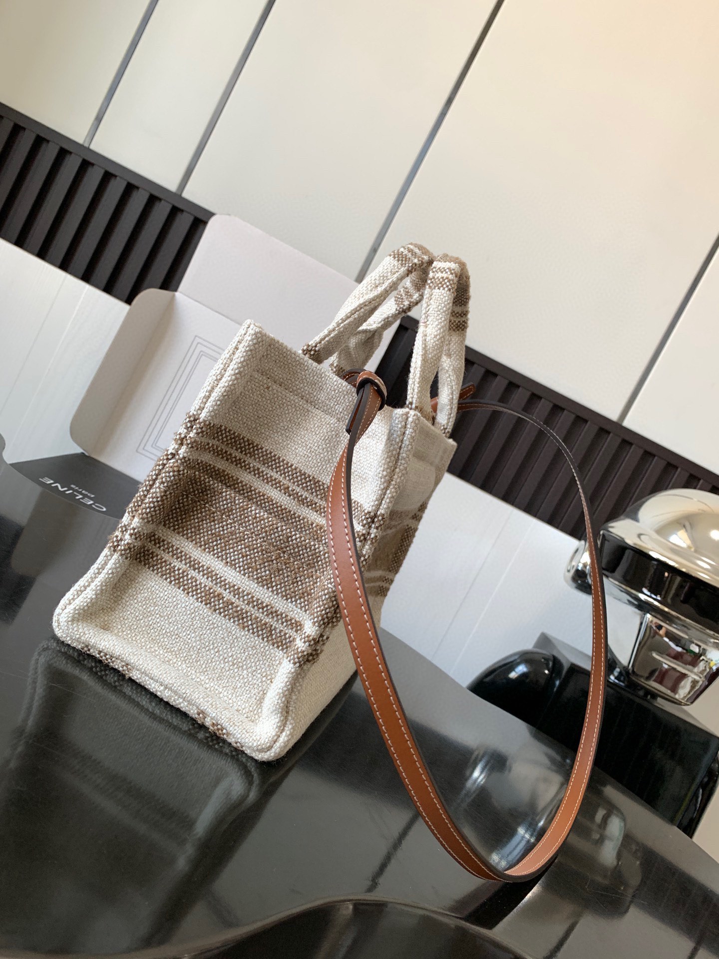 Bagsaaa Ce1i*e Small Cabas Thais In Striped Textile With Ce1i*e Jacquard - 25.5 x 18.5 x 12 CM