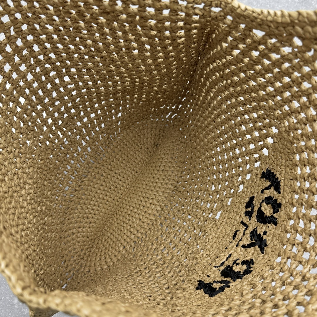 Bagsaaa Pra*a Natural Raffia Tote Bag With Logo Embroidery In Beige - 45x51cm