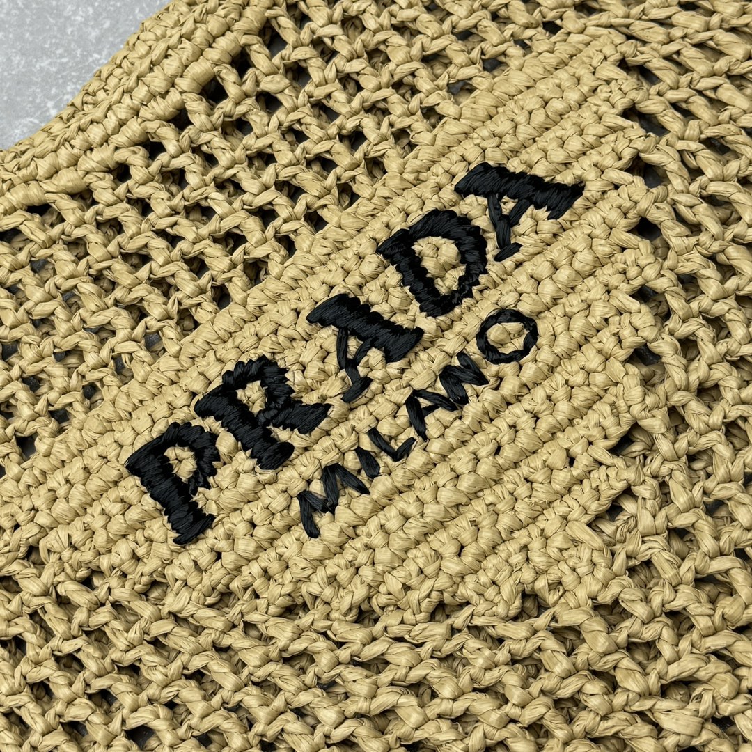 Bagsaaa Pra*a Natural Raffia Tote Bag With Logo Embroidery In Beige - 45x51cm
