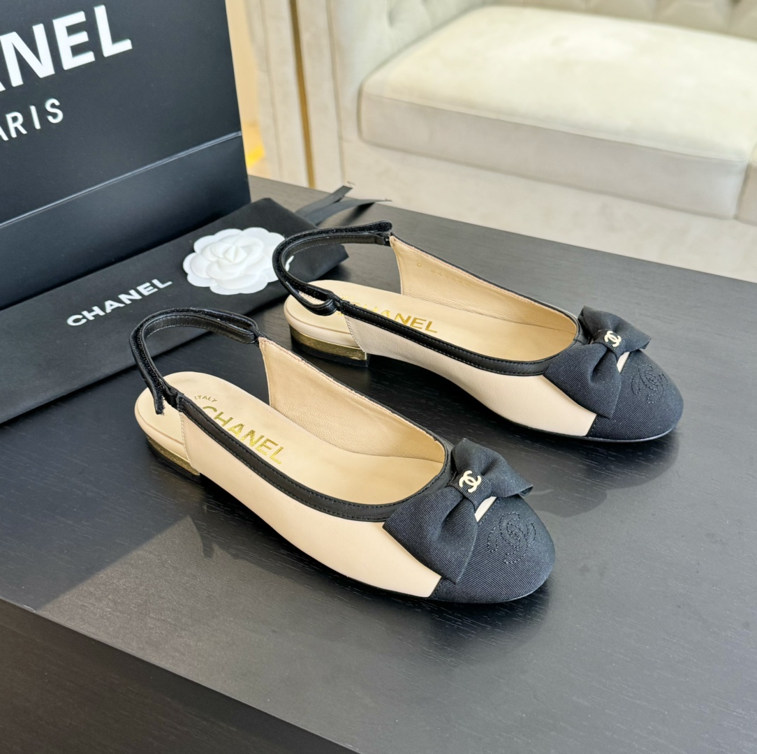 Bagsaaa Ch**el Slingbacks Black & Beige G45689