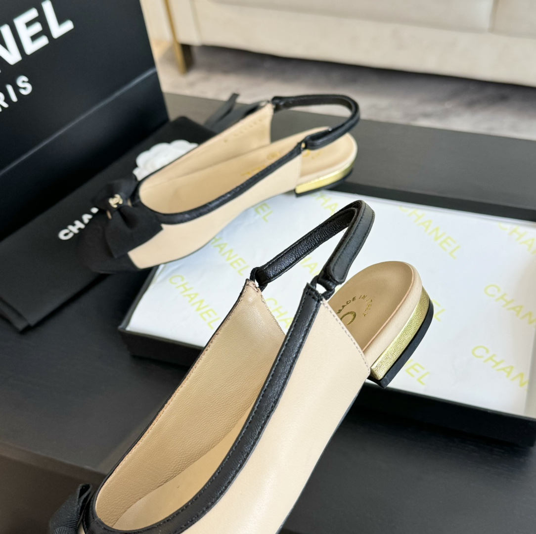 Bagsaaa Ch**el Slingbacks Black & Beige G45689