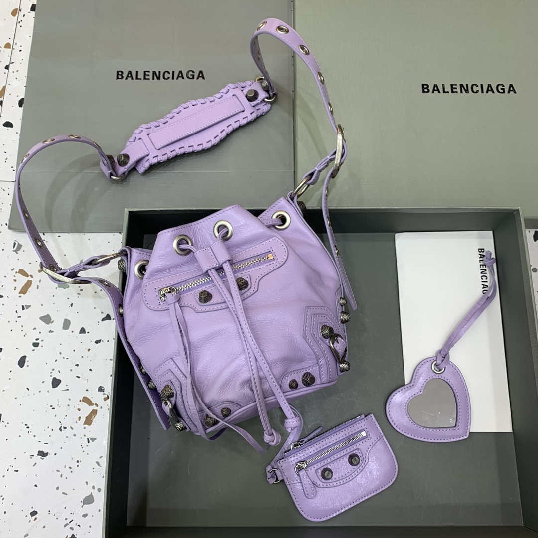 Bagsaaa Ba1en*iaga Le Cagole XS Purple Leather - 15x20x18cm