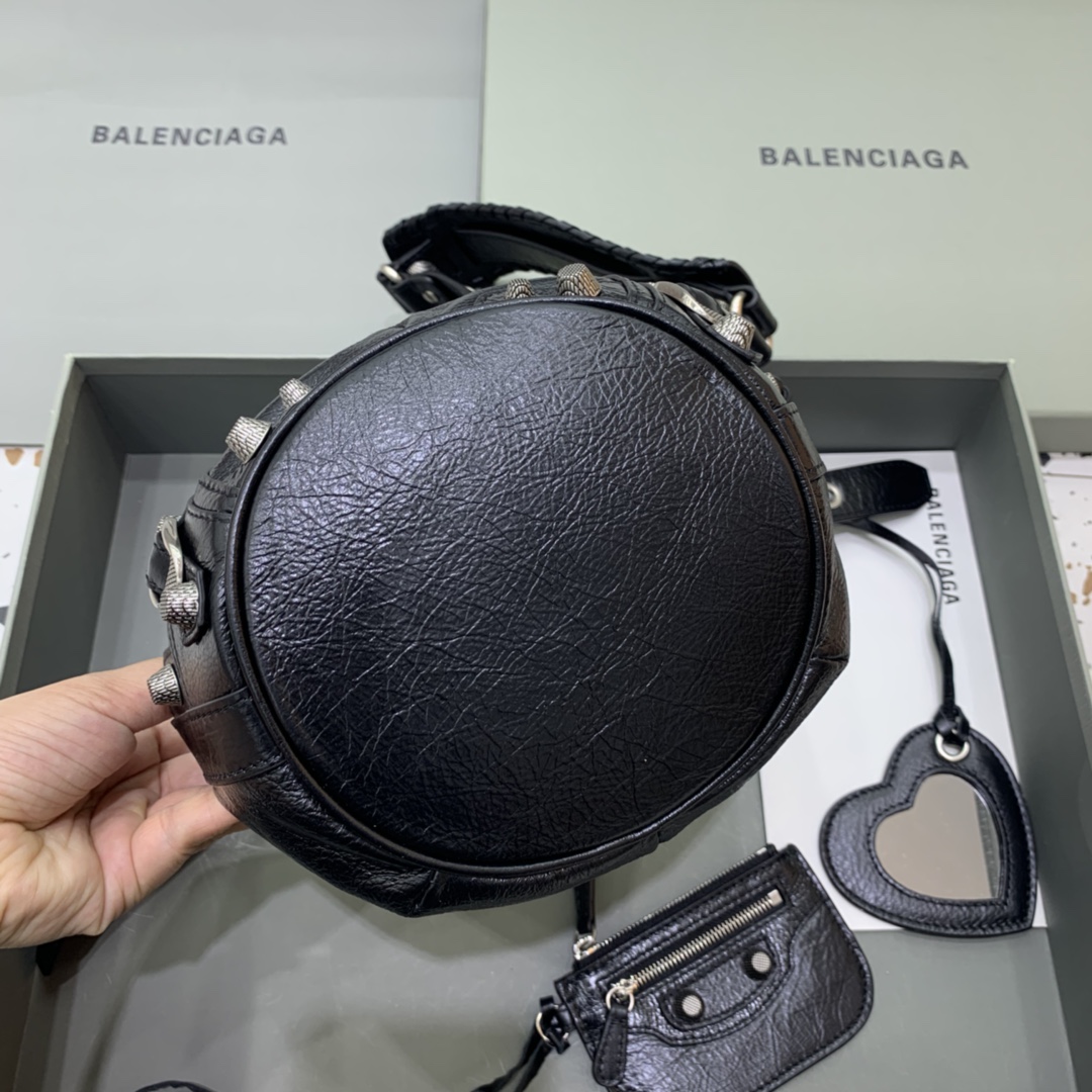 Bagsaaa Ba1en*iaga Le Cagole XS Black Leather - 15x20x18cm