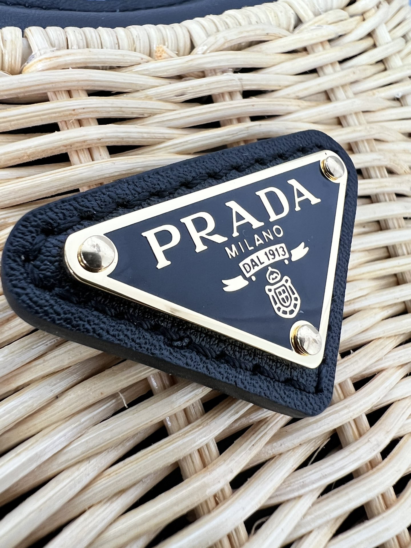 Bagsaaa Pra*a Wicker and leather Pra*a Arqué bag Black - 22.5*18.5*6cm