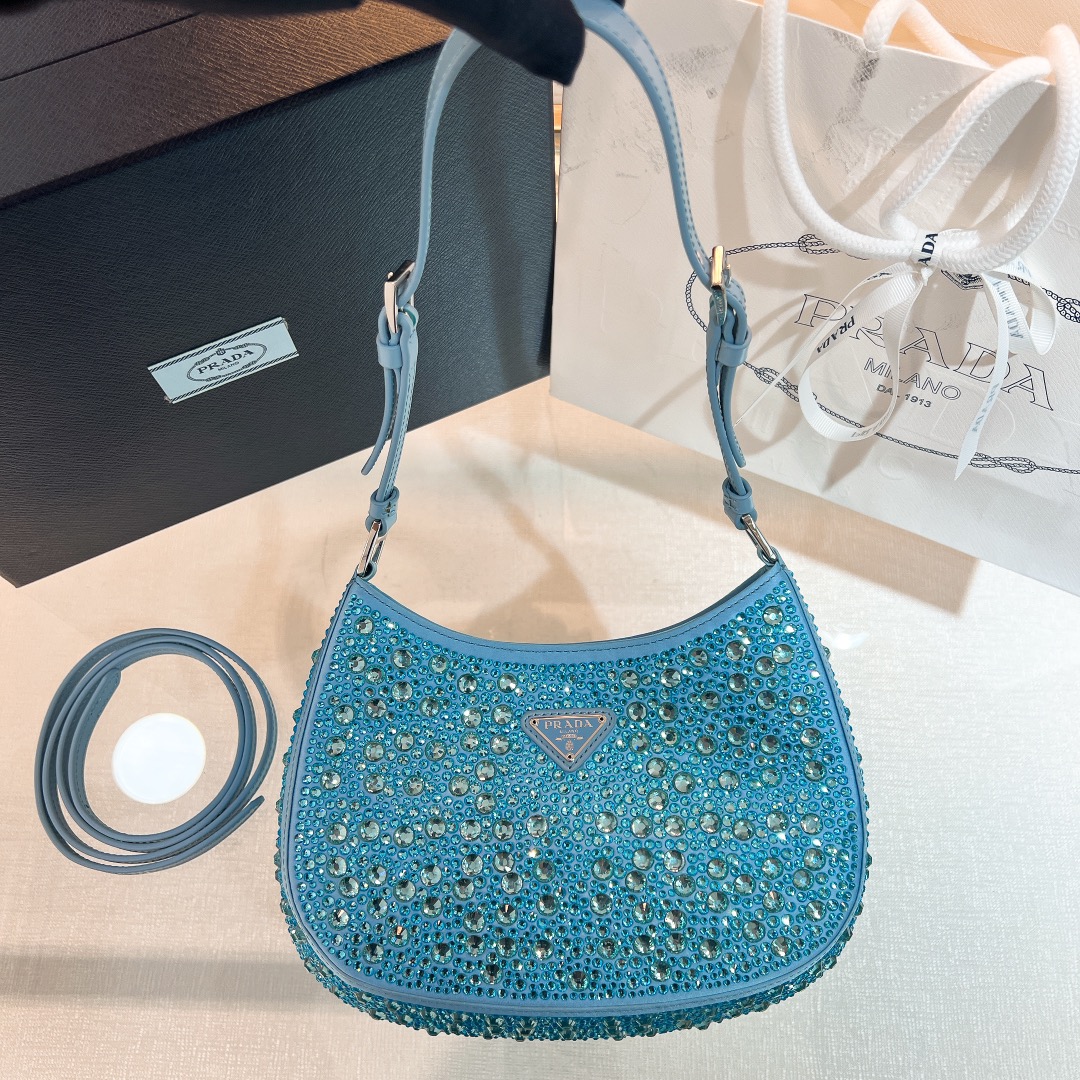 Bagsaaa Pra*a Cleo Crystal Blue - 22*18*4.5cm
