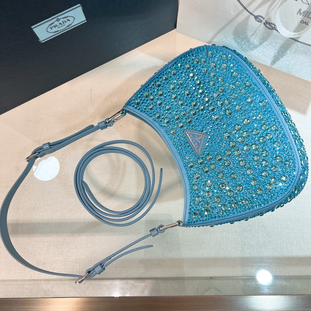 Bagsaaa Pra*a Cleo Crystal Blue - 22*18*4.5cm