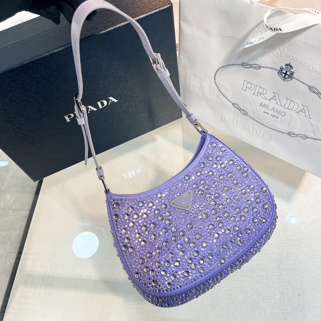 Bagsaaa Pra*a Cleo Crystal Purple - 22*18*4.5cm