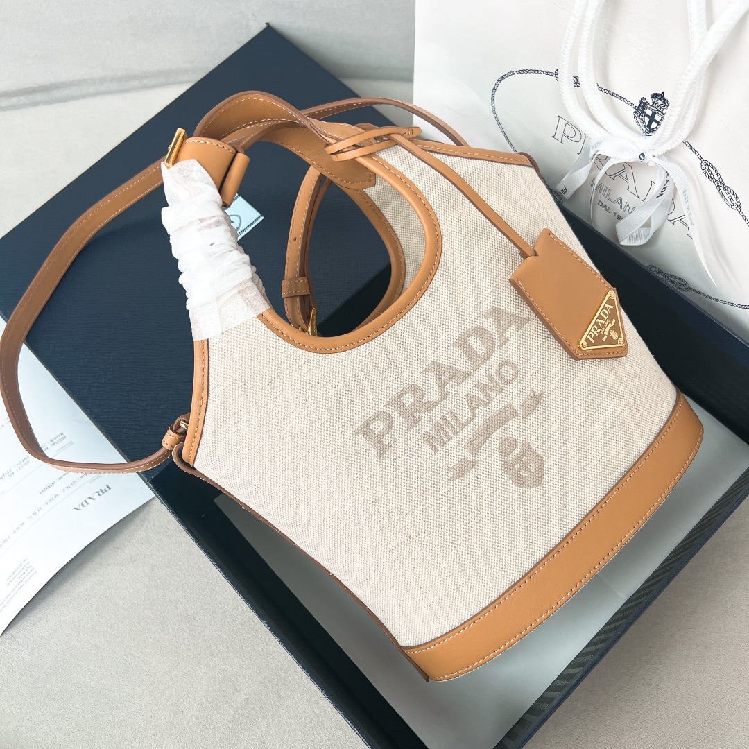 Bagsaaa Pra*a Linen blend and leather mini-buckle bag - 21*18*9cm