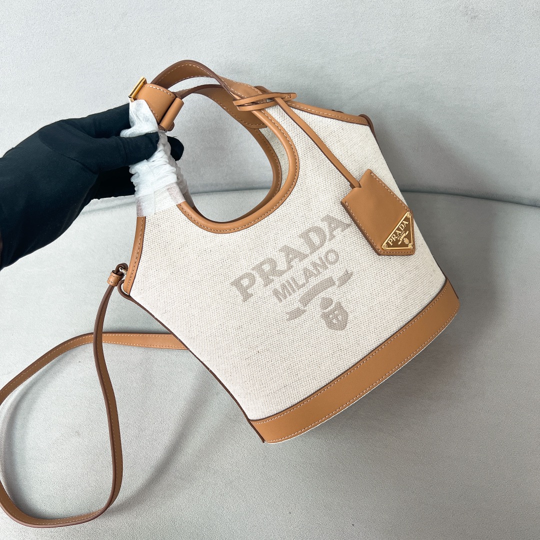 Bagsaaa Pra*a Linen blend and leather mini-buckle bag - 21*18*9cm