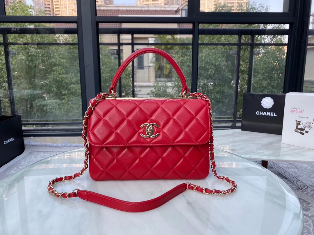 Bagsaaa Ch**el Trendy CC Red Gold Hardware 25cm