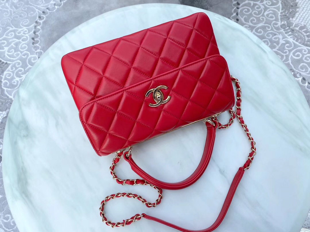 Bagsaaa Ch**el Trendy CC Red Gold Hardware 25cm