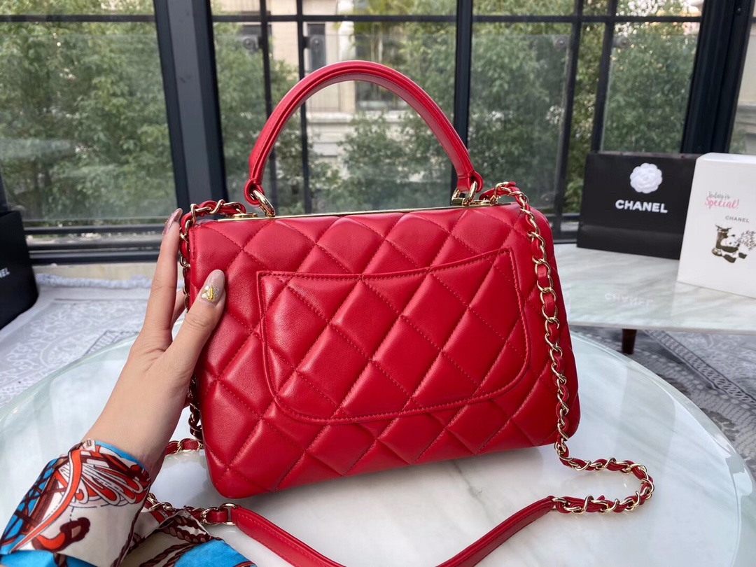 Bagsaaa Ch**el Trendy CC Red Gold Hardware 25cm