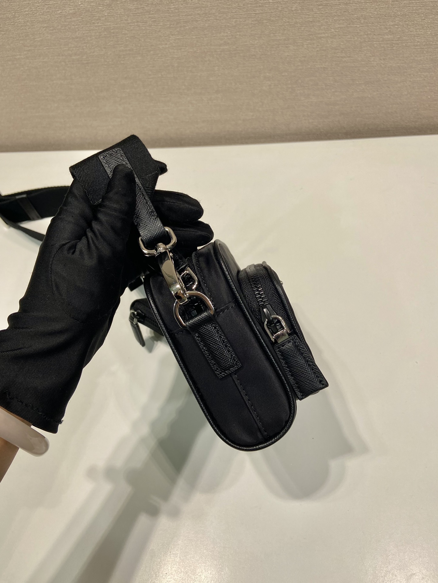 Bagsaaa Pra*a Re-Nylon And Brushed Leather Shoulder Bag Black - 18x11.5x5cm