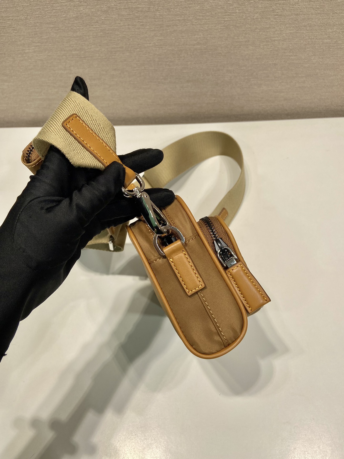 Bagsaaa Pra*a Re-Nylon And Brushed Leather Shoulder Bag Brown - 18x11.5x5cm