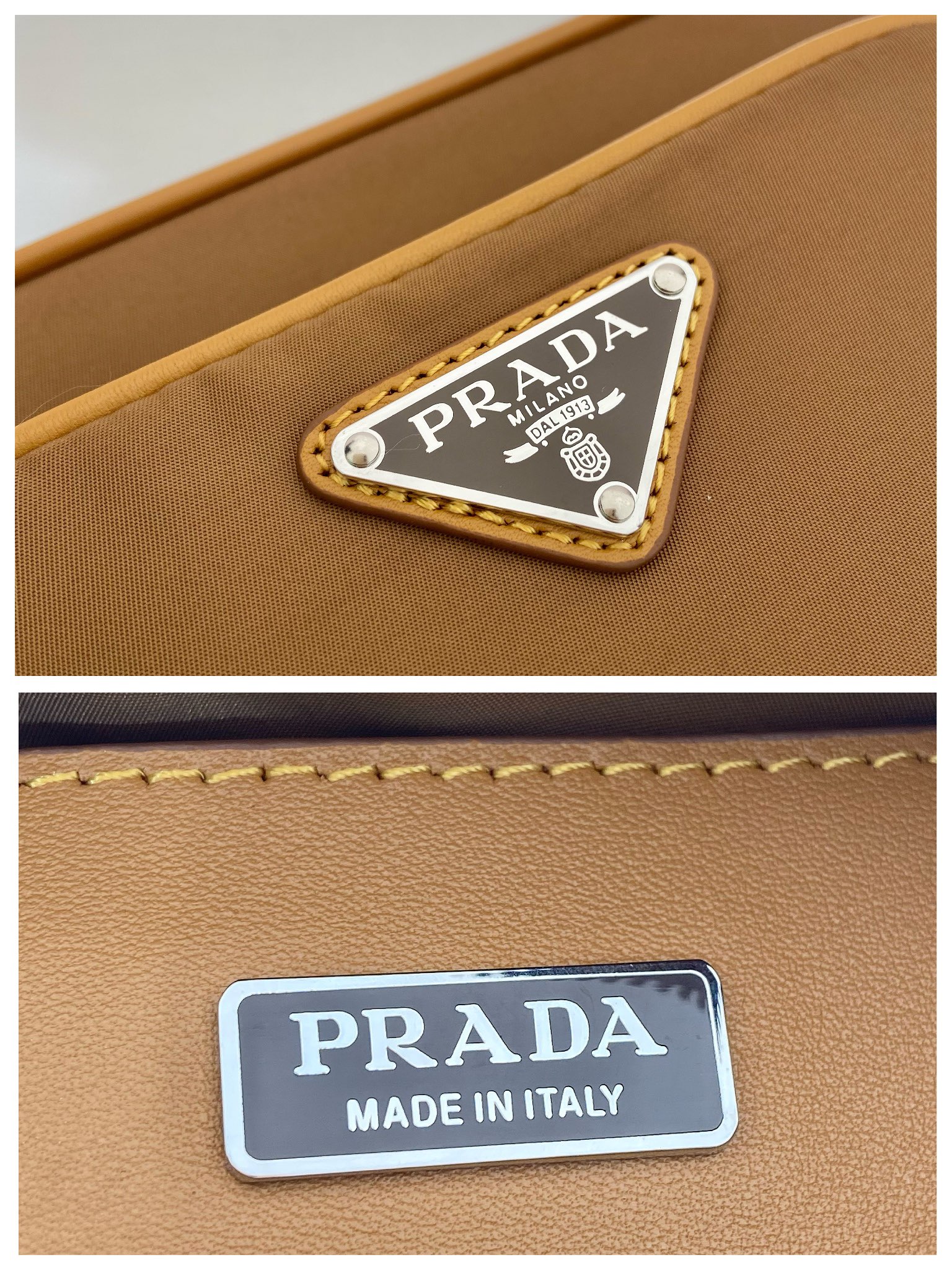 Bagsaaa Pra*a Re-Nylon And Brushed Leather Shoulder Bag Brown - 18x11.5x5cm