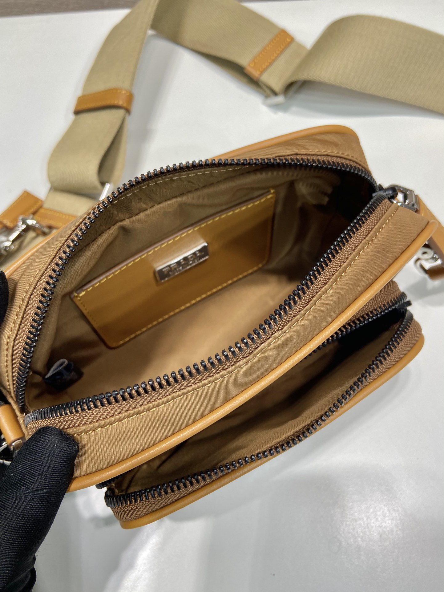Bagsaaa Pra*a Re-Nylon And Brushed Leather Shoulder Bag Brown - 18x11.5x5cm