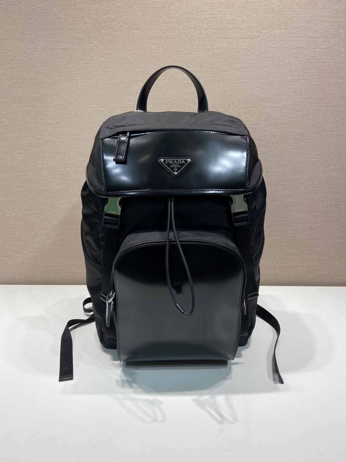 Bagsaaa Pra*a Re-Nylon And Leather Backpack Black - 27x45x7cm