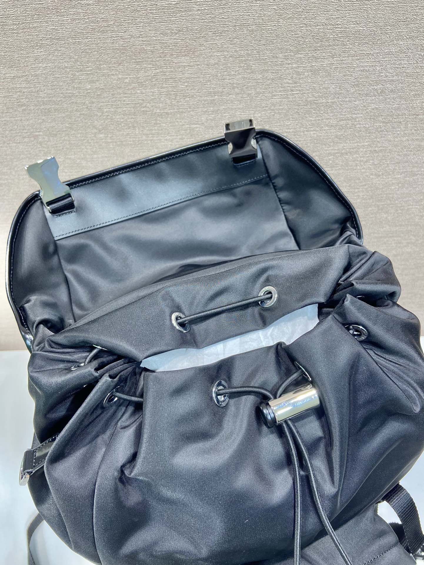 Bagsaaa Pra*a Re-Nylon And Leather Backpack Black - 27x45x7cm