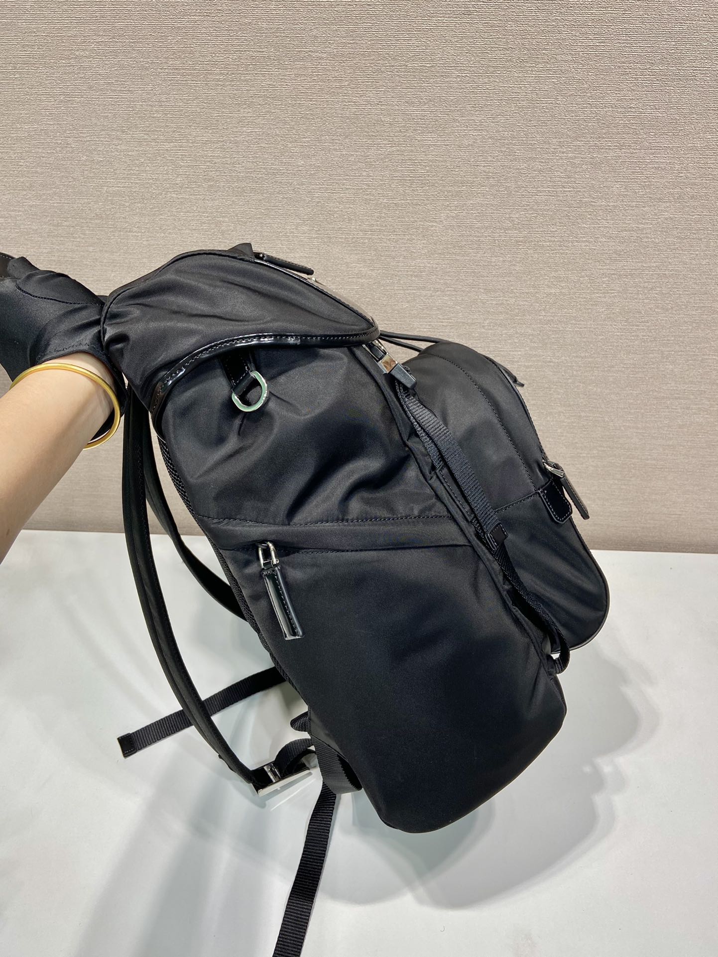 Bagsaaa Pra*a Re-Nylon And Leather Backpack Black - 27x45x7cm