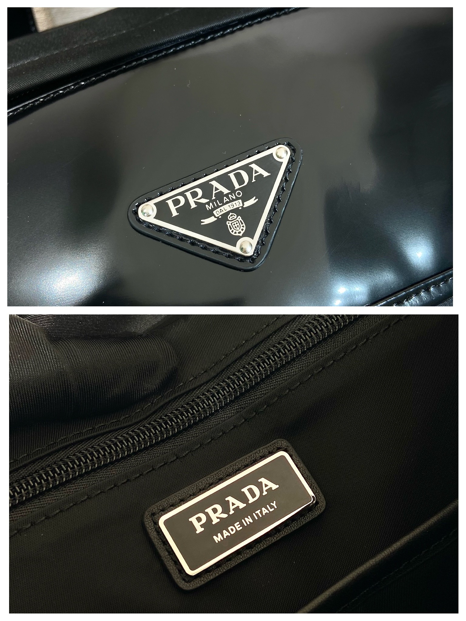 Bagsaaa Pra*a Re-Nylon And Leather Backpack Black - 27x45x7cm