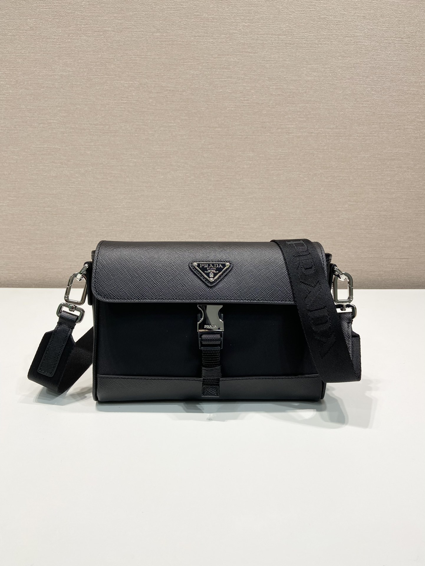 Bagsaaa Pra*a Re-Nylon And Leather Shoulder Bag Black - 20x15.5x4cm