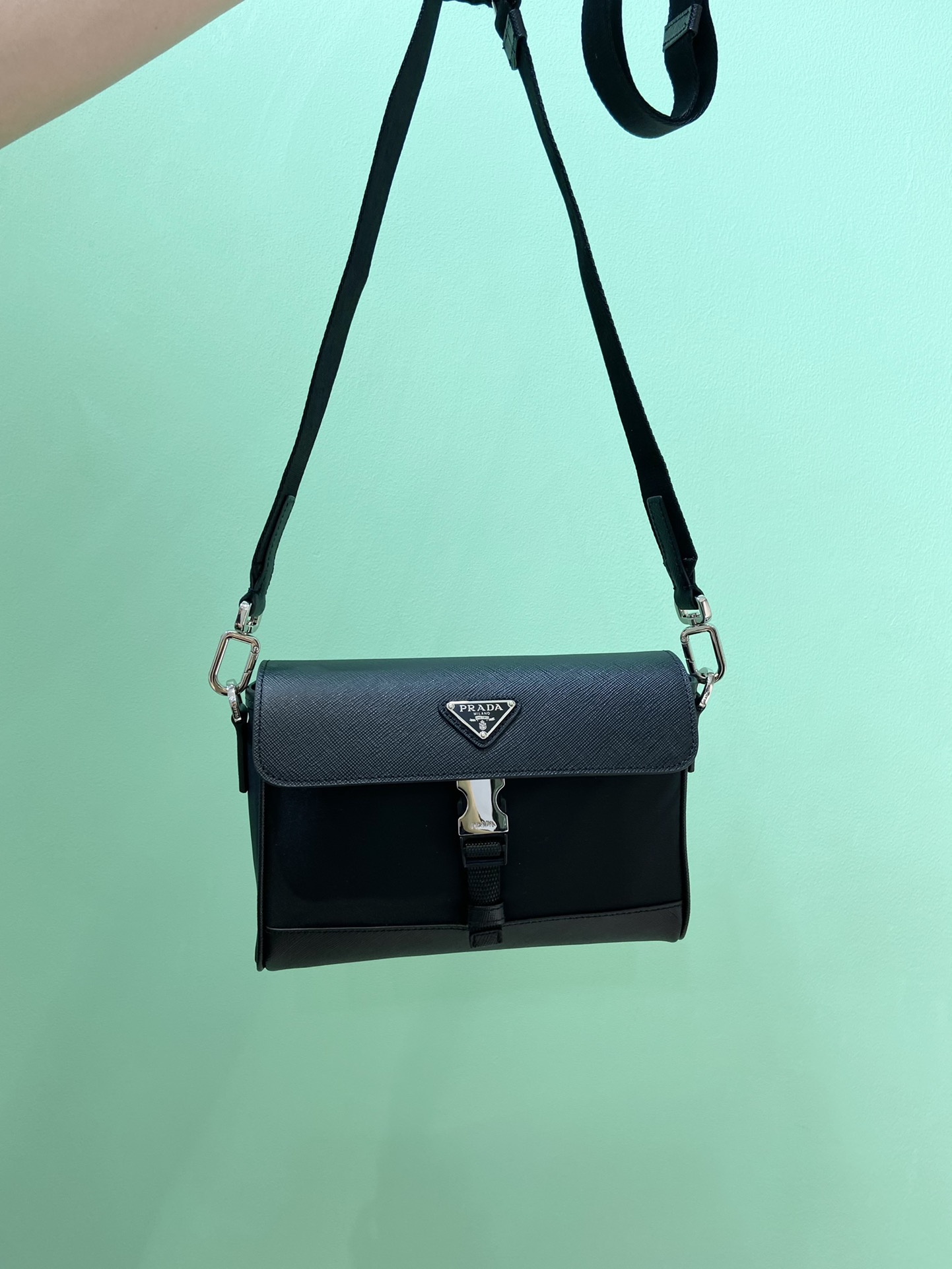 Bagsaaa Pra*a Re-Nylon And Leather Shoulder Bag Black - 20x15.5x4cm