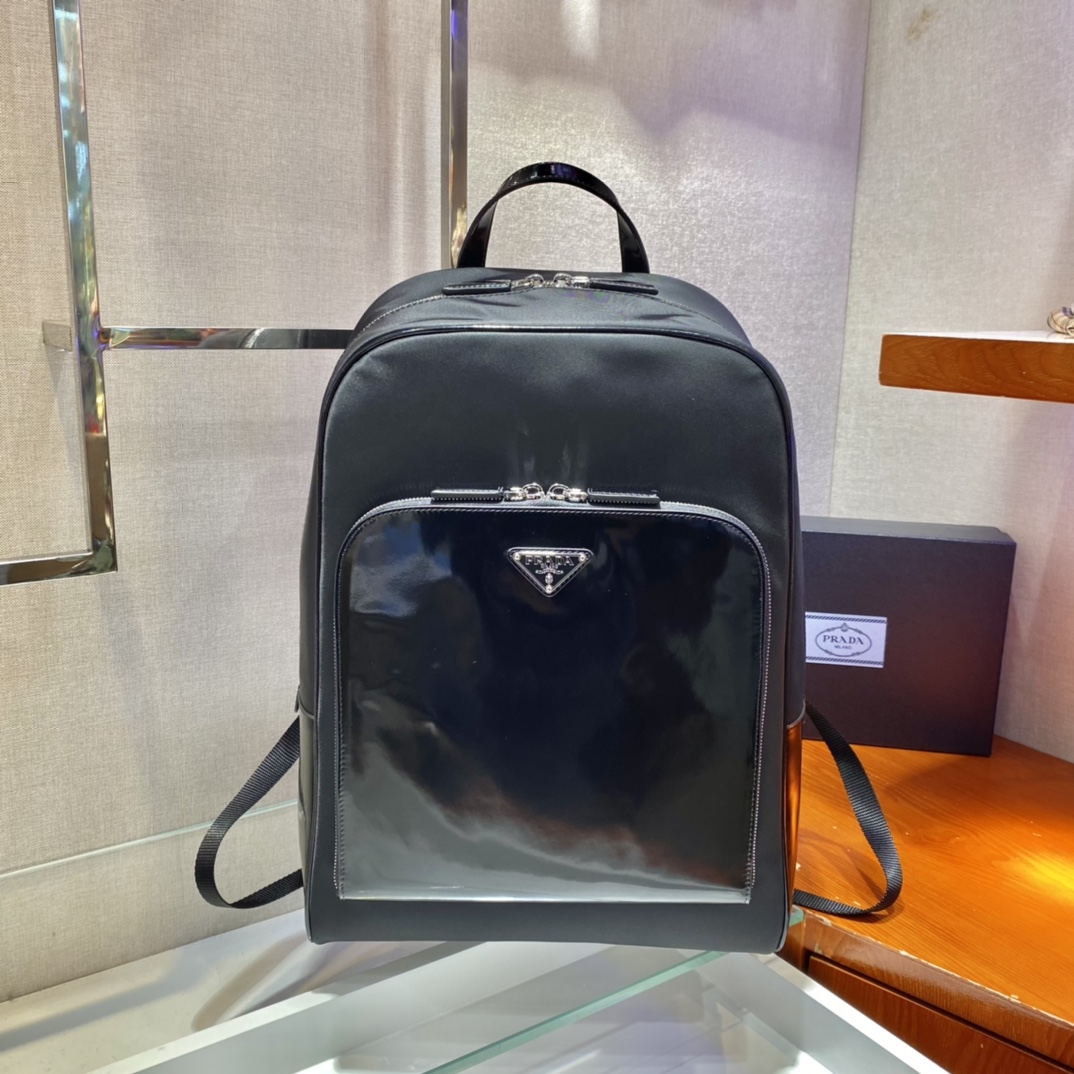 Bagsaaa Pra*a Re-Nylon and leather backpack black - 43x30x13 cm
