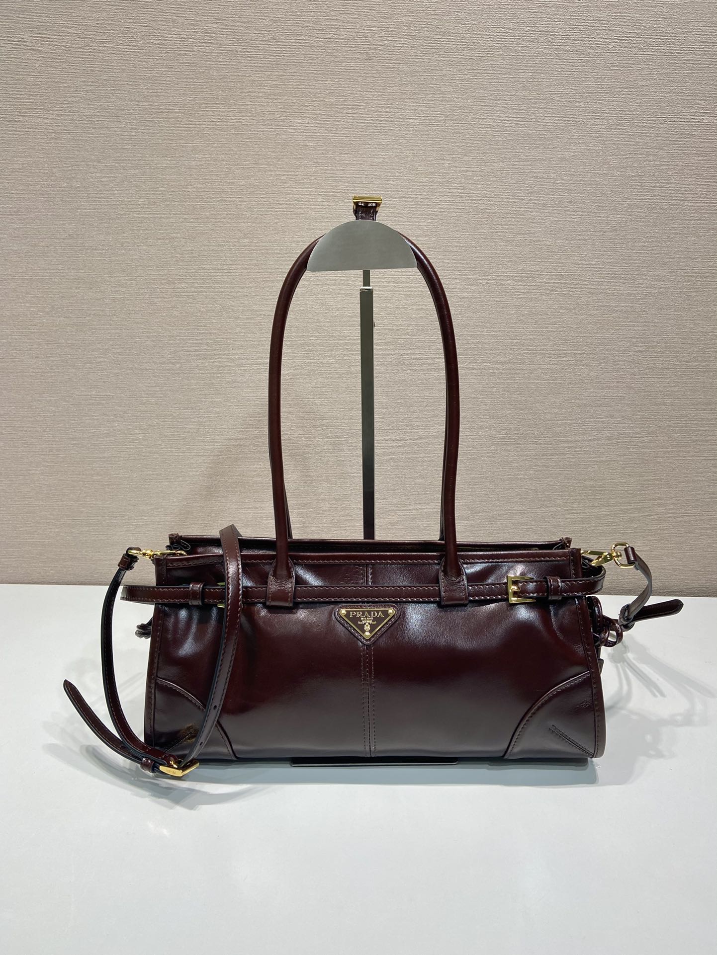 Bagsaaa Pra*a Medium leather handbag dark brown 1BA426 - 32x15.5x2cm