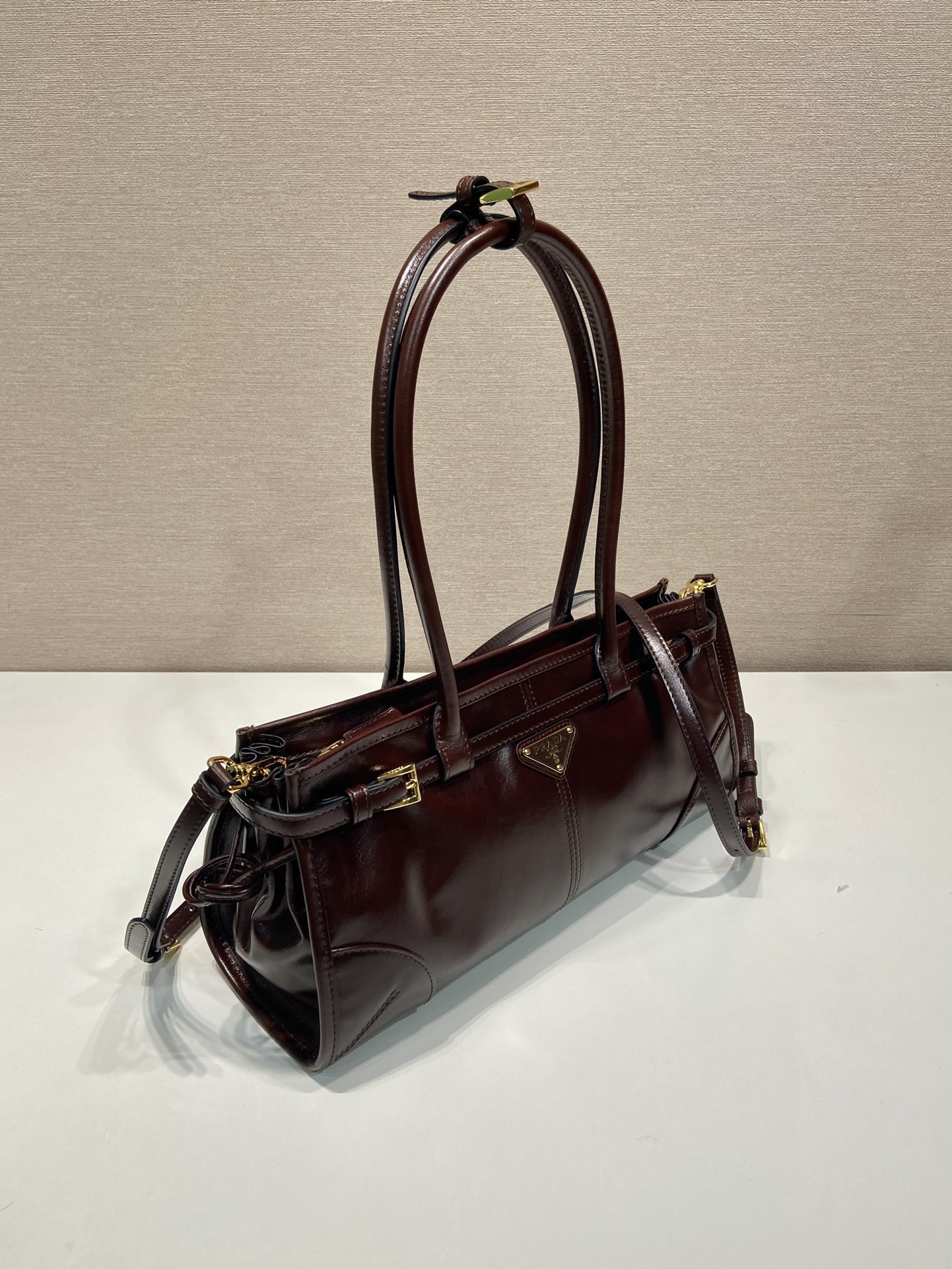 Bagsaaa Pra*a Medium leather handbag dark brown 1BA426 - 32x15.5x2cm