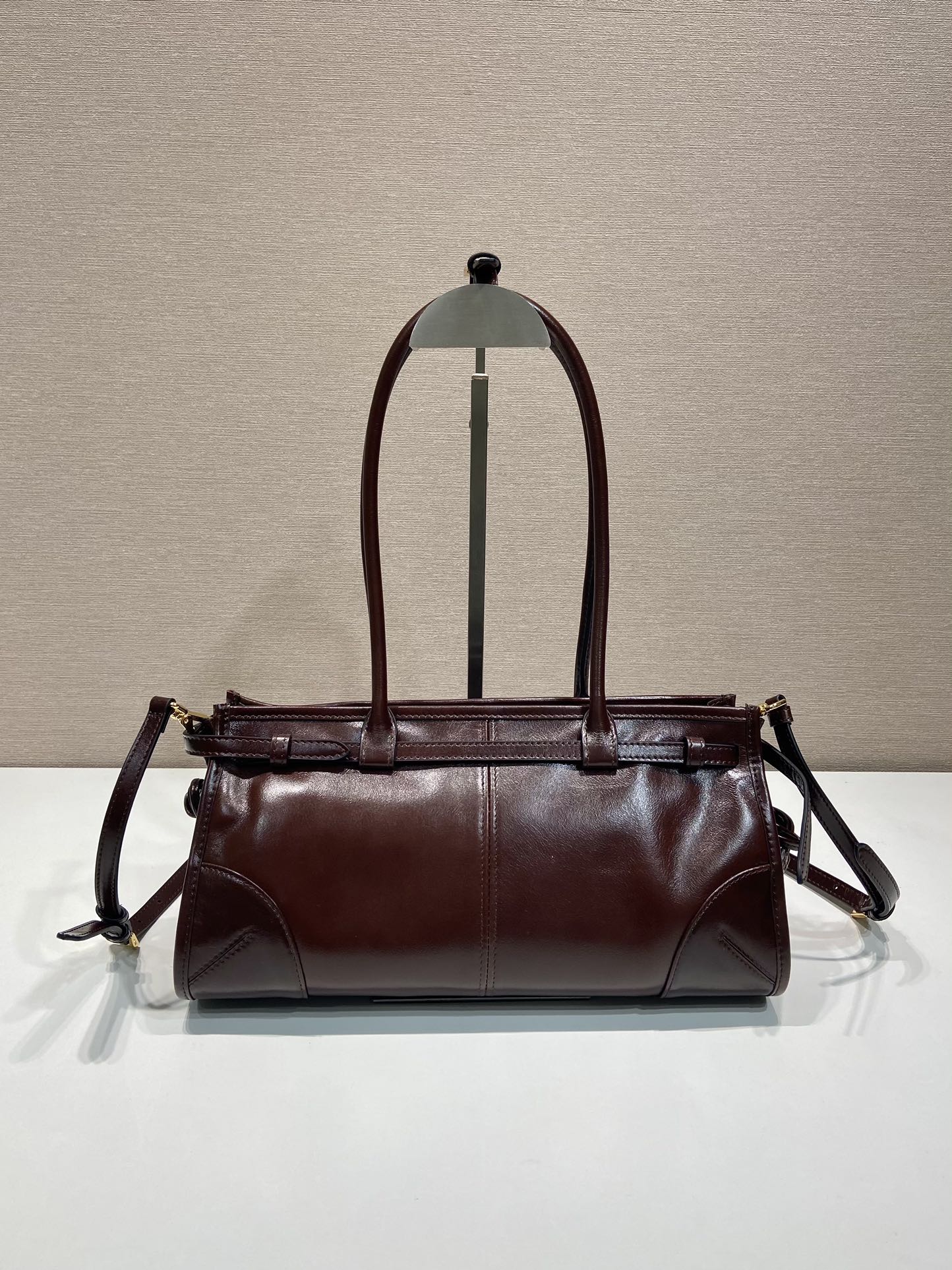 Bagsaaa Pra*a Medium leather handbag dark brown 1BA426 - 32x15.5x2cm
