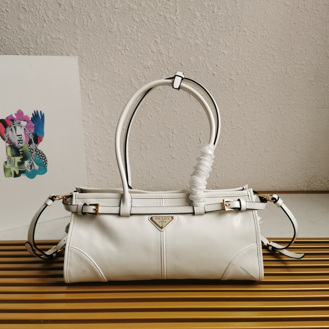 Bagsaaa Pra*a Medium leather handbag white - 32x15.5x2cm