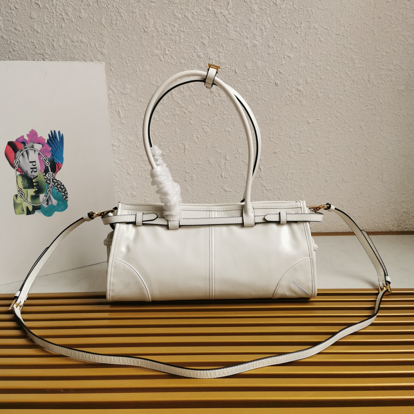 Bagsaaa Pra*a Medium leather handbag white - 32x15.5x2cm