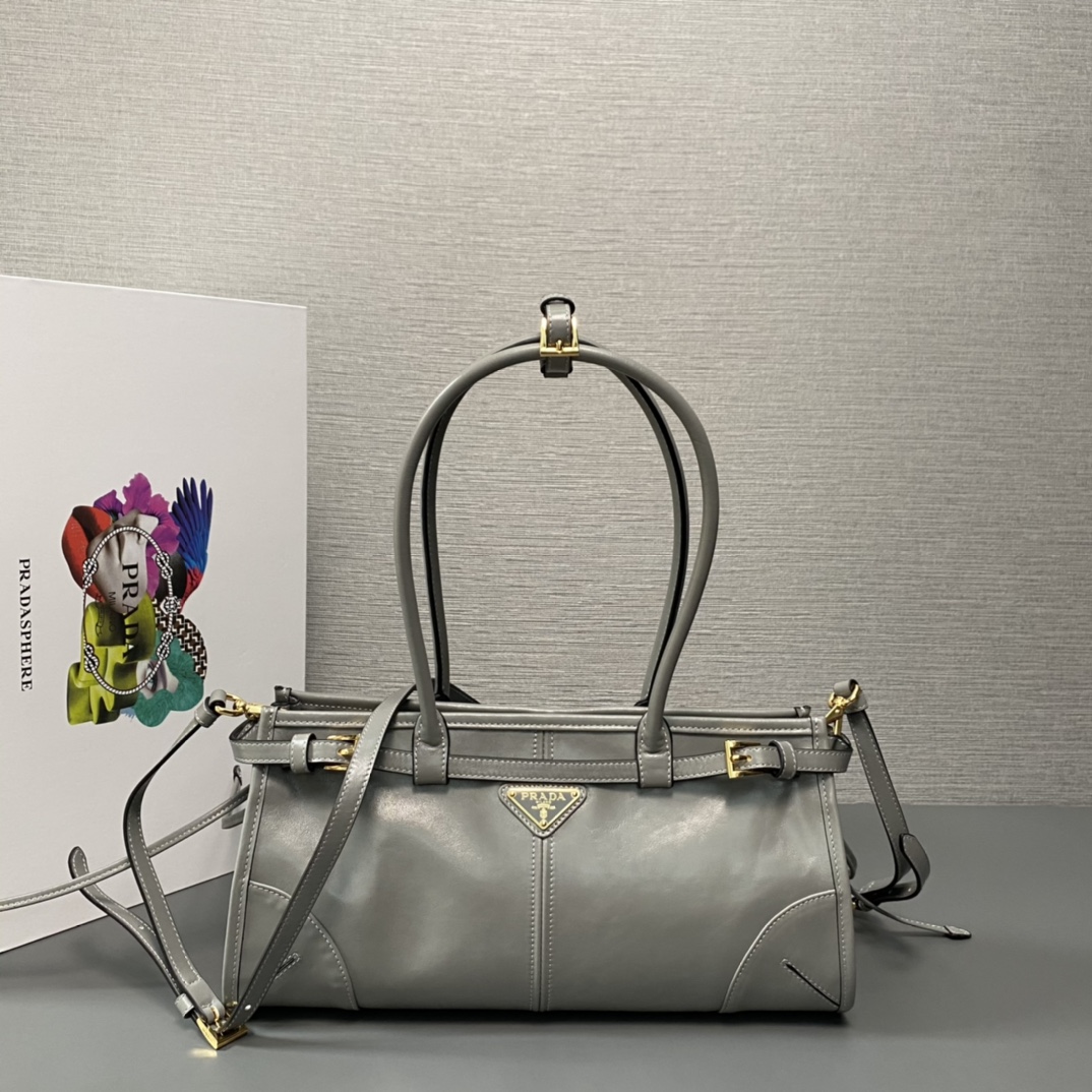 Bagsaaa Pra*a Medium leather handbag gray - 32x15.5x2cm
