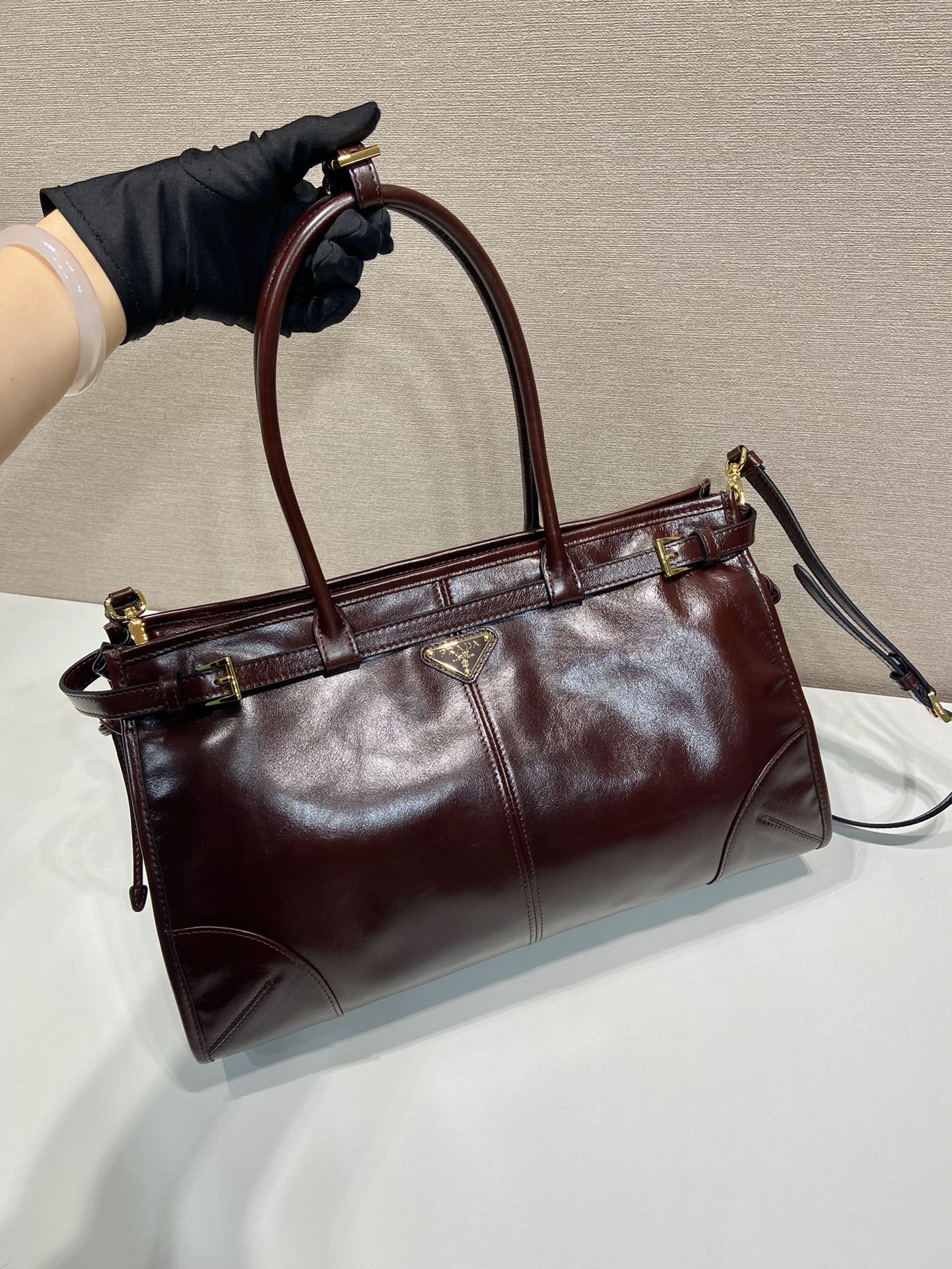 Bagsaaa Pra*a Large leather handbag dark brown - 38*24*12cm
