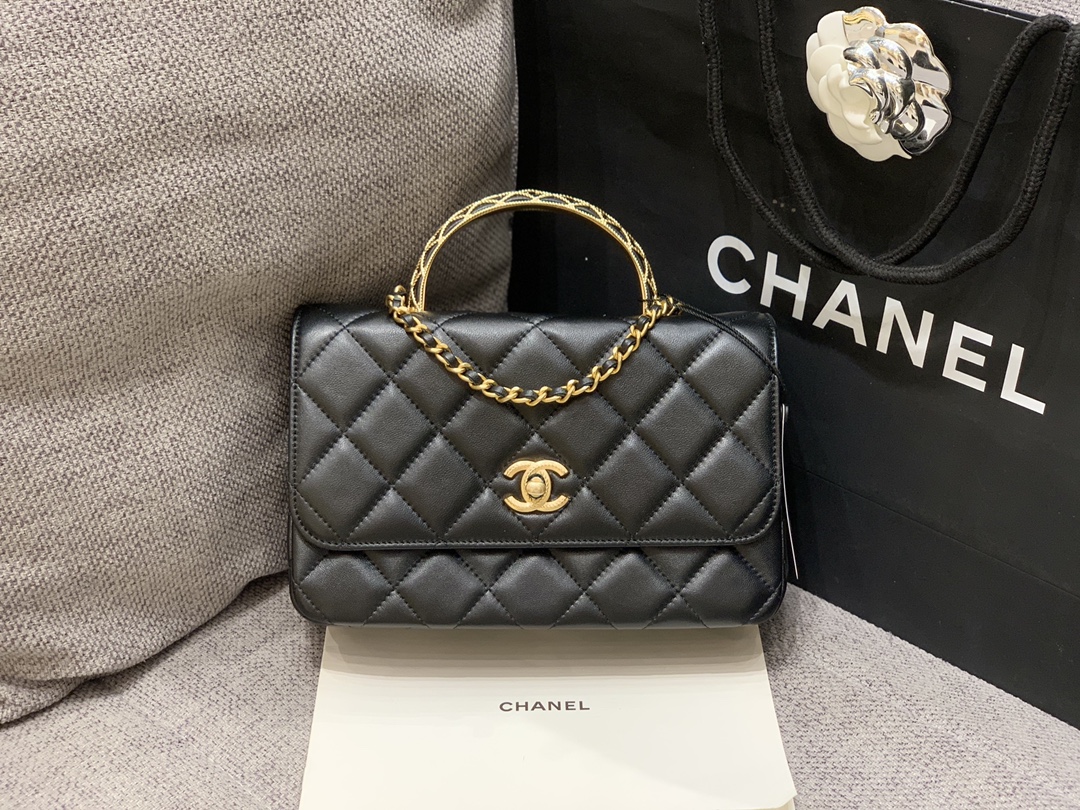 Bagsaaa Ch**el Small Flap Bag With Top Handle Black - 21*22*6.5cm