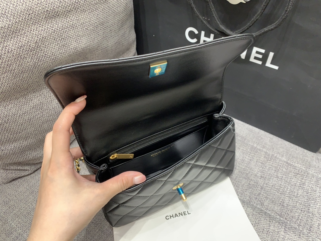 Bagsaaa Ch**el Small Flap Bag With Top Handle Black - 21*22*6.5cm